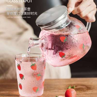 Piece Dropshipping Strawberry Cold Water Bottle Glass Pot Drinks Home Summer Large Capacity Set Teapot Cool Water Pot