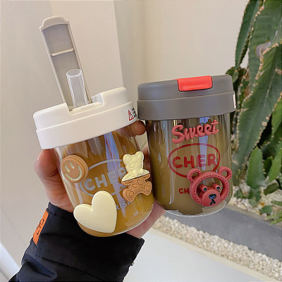 Creative Ins Style Ton Cup Straw Cute Mini Small Male and Female Students Plastic Water Cup Internet Celebrity Portable