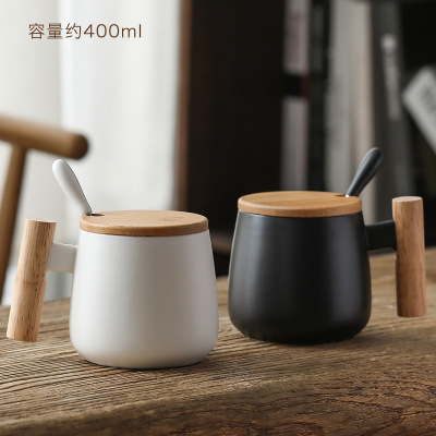 Creative Wooden Handle Ceramic Mug Set Simple Couple Coffee Cup Milk Cup Student Water Cup Foreign Trade Porcelain Cup