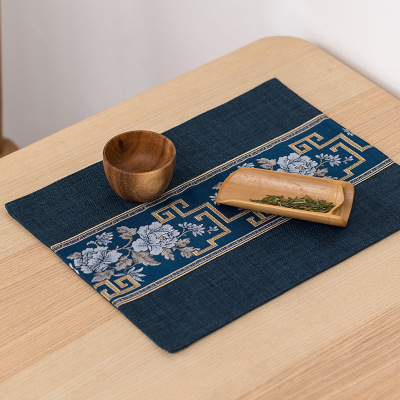 Chinese Fabric Craft Mat Placemat Linen Embroidery Coaster Thickened Double Insulation Teapot Mat Zen Table Runner Tea Table Decoration