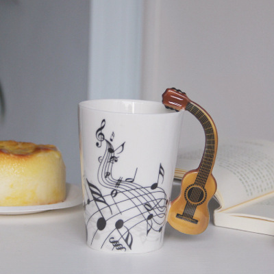 Ceramic Musical Instrument Water Cup Musical Note Mug Ceramic Cup Coffee Cup Wooden Guitar Creative Cup Zakka