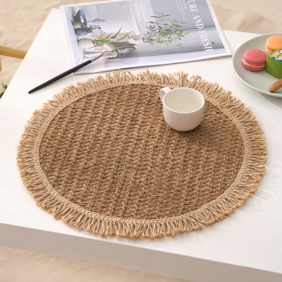 Woven Flax Placemat Ins Style Hand-Woven Woven Flax Heat Proof Mat Food Photography Creative Homestay Hotel Western-Style Placemat