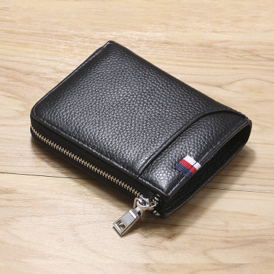 New RFID Men's Leather Wallet Short Wallet Cattlehide Card Bag Anti-Theft Swiping Driver's License Wallet