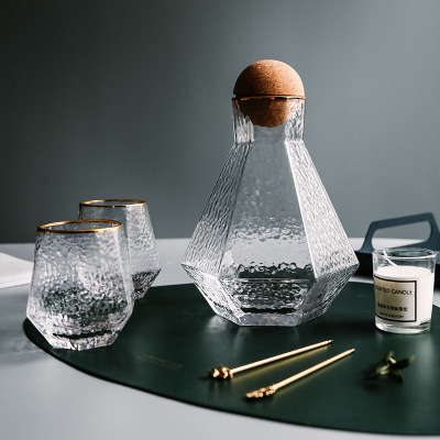 Nordic Creative Geometric Glass Cold Water Pot Set Hammer Pattern Drinking Ware Simple Home Juice Jug Water Pitcher