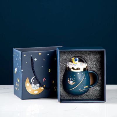 New Cartoon Planet Mug Landscape Cover Ceramic Cup Gift Astronaut Spaceman Large-Capacity Water Cup