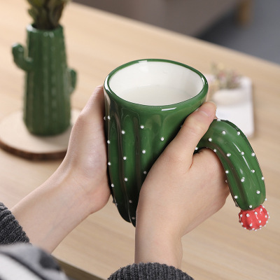 Cactus Cup Creative Personalized Trend Good-looking Love Apartment Ceramic with Lid Couple Super Cute Mug