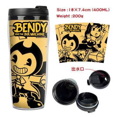Bandi and Ink Machine Anime Peripheral Drinking Cup Cartoon Creative Double Insulation Plastic Cup with Lid