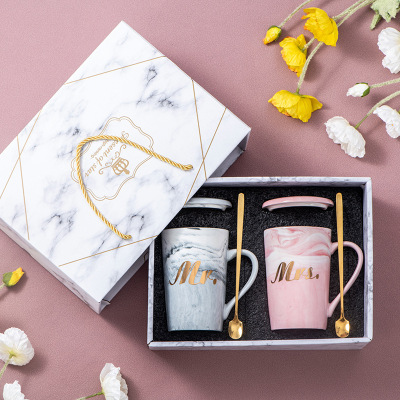 Creative Porcelain Cup Couple's Cups Gift Box Qixi Nordic High-End Mug Set Event Gift Cup Printing