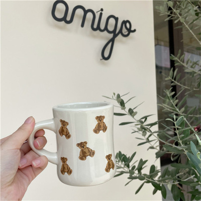 Korean Ins Cream Chocolate Bear Mug Korean Style Bloggers Same Style Waist Cup Cereal Coffee Milk Cup