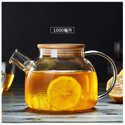Bottle Glass Tea Set Scented Teapot Heat Resistant Large Capacity Transparent Short Mouth Bamboo Cover Water Pitcher