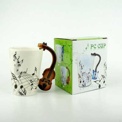 Zaaka Foreign Trade Ceramics Violin Music Cup Musical Instrument Mug Notes Breakfast Cup Ceramic Cup