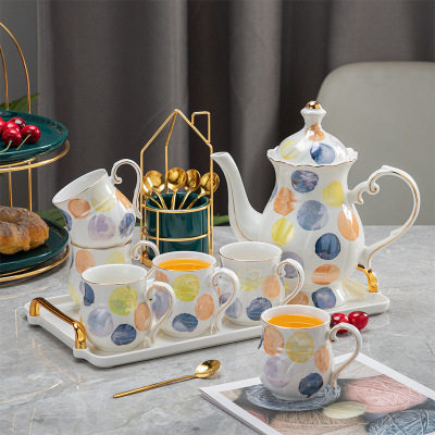 Nordic Ins Colored Water Cup Kettle Set Household Living Room Ceramics Teapot Tea Cup Dual-Use Hot and Cold Tea Set