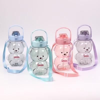 Cute Bear Water Cup Female Good-looking Summer Plastic Heat and Drop Resistant Children's Water Cup Large Capacity Straw Double Drinking Cup