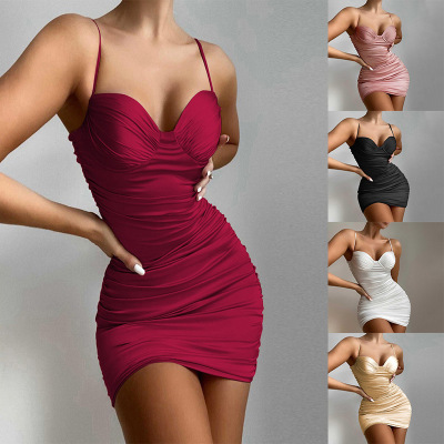European and American Spring and Summer New Women's Wrapped Chest Suspender Dress High Waist Backless Ruffle Hip Dress