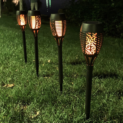 Solar Flame Lamp Outdoor Courtyard Lawn Lamp Landscape Flood Light Garden Plug 96led Induction Torch Lamp