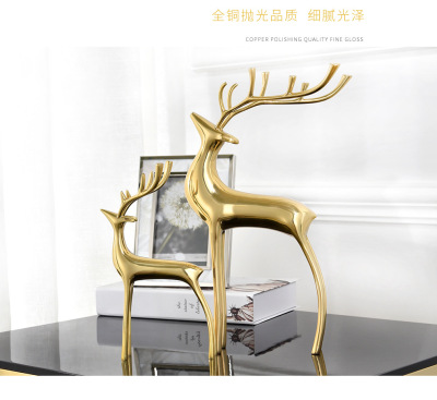 Pure Copper Deer Living Room Decoration American Light Luxury Simple European Model Room Copper Hallway Housewarming Gift Crafts Decorations