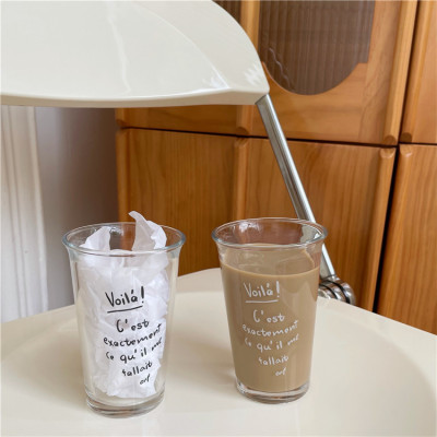 Korean Ins Simple Large Capacity English Glass Thick Heat-Resistant Milk Juice Coffee Cup Breakfast Cup