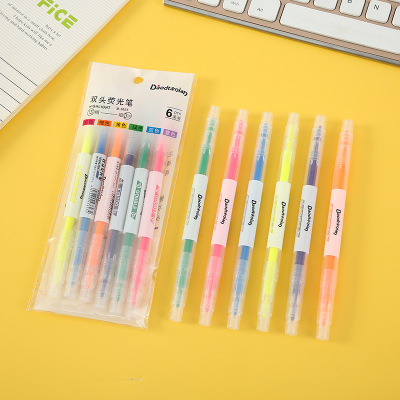 New Double-Headed Fluorescent Pen Set Creative Student Candy Color Multi-Pack Label Marking Pen Wholesale Office Stationery