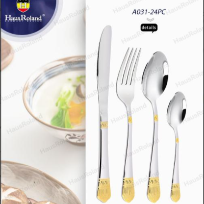 Stainless Steel Gold-Plated High-End Hotel Tableware Western Food/Steak Knife and Fork Coffee Spoon 24Pc Portable Gift Box Gift