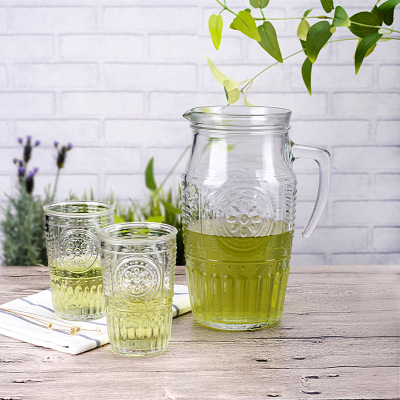 Italian Imported Romantic European Pattern Glass Pot Lemon Juice Ice Bucket Liner Cold Water Jug Set