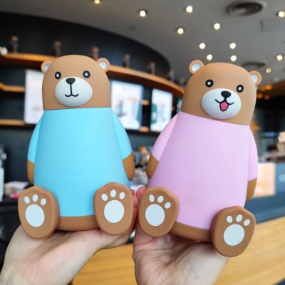 Cute Cartoon Animal Bear Double Layer Glass Cup Water Cup HeatResistant Color Tumbler Gift for Students and Children
