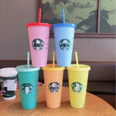 Straw Discoloration Cup 710ml Beverage Temperature Sensing Plastic Sippy Cup Pp Color Changing Straw Cup Manufacturer