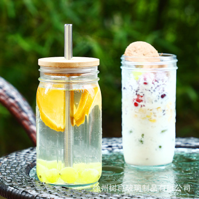 Creative Mason Cup Couple's Cups Straw Glass with Lid Cool Drinks Cup Adult Drink Juice Cup Milky Tea Cup Wholesale