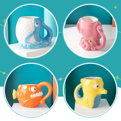 Novelty Ceramic Cup 3D Animal Monster Cup Cartoon Shaped Cup Large Capacity Mug Water Wine Glass Ceramic Small Flower Pot