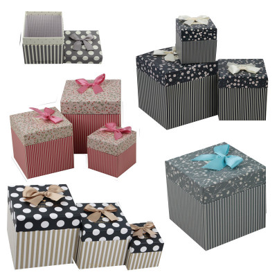 Factory in Stock Supply Square 3 Set Gift Box Child and Mother Rivet Small Fresh Floral Dot Paper Packing Box
