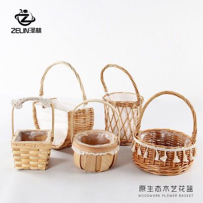 Rattan Portable Flower Basket Flower Arrangement Bamboo Basket Storage Basket Woven Flowers Moon Cake Basket Crafts Wicker Bamboo Basket Bamboo Basket
