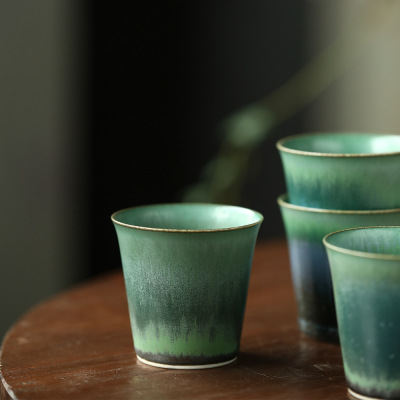 Handmade High Temperature Raw Ore Glaze Kiln Spring Green Horseshoe FragranceSmelling Cup 80 Ml Medium Ceramic Cup