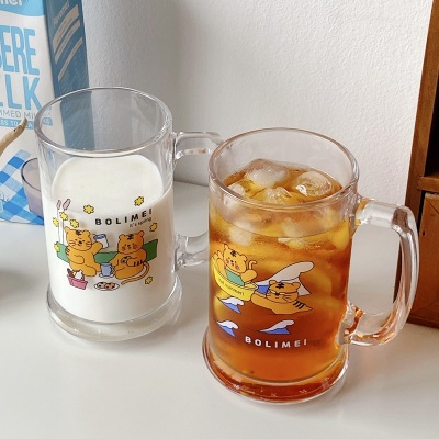 Korean Designer Model Large Capacity Glass Cat Tiger Cute Water Glass Milky Tea Cup Beer Steins Cartoon Cup