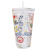 Cartoon Glass Cup with Straw Drink Cup Creative Cute Office Scaled Milk Cup Creative Juice Drinking Cup