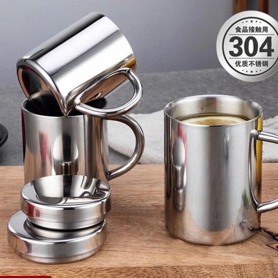 Korean 304 Stainless Steel Double-Wall Insulated Cup Stainless Steel Office Cup Vacuum Cup Mug Kindergarten Cup