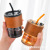 Glass Double Drink Cup Water Cup with Straw Office Coffee Cup Ins Amber Good-looking with Lid Gift Cup