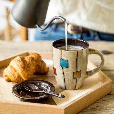 Mug Creative Retro Personality Couple Simple Coffee Cup Household Water Cup with Cover Spoon Men and Women Water Cup