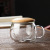 Resistant Tea Water Separation Tea Cup Bamboo Cover Glass Tea Cup with Handle Three Cups Office Filter Household Cups