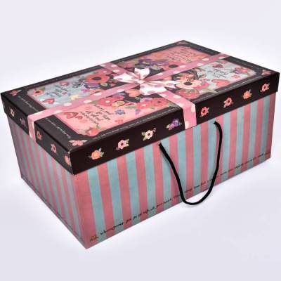 Large Rectangular Box with Rope Handle Dots Cute Big Bow Gift Box Gift Packaging Paper Box
