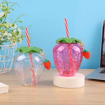 Internet Celebrity Children's Strawberry Cup Disposable with Lid Straw Strawberry Beverage Bottle Juice Milky Tea Bottle