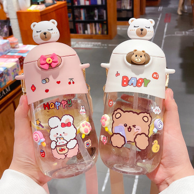 Cute Goodlooking Super Cute Doll Plastic Water Cup Creative Children Girl Ins Style Cup with DropResistant Water Bottle