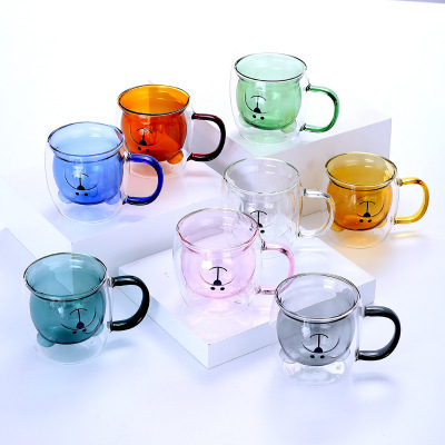Douyin Online Influencer Glass Double-Layer Cup Cute Cartoon Bear Shape Household Coffee Cup Office Breakfast Milk Cup