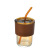 Glass Double Drink Cup Water Cup with Straw Office Coffee Cup Ins Amber Good-looking with Lid Gift Cup