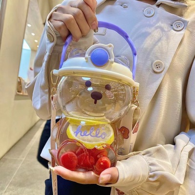 Influencer Cute Bear Water Cup Large Capacity Goodlooking Girls' Cup Portable Children 'S Straw Cup Summer Kettle Whole