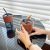 Lights Bamboo Joint Cup Straw Style Glass Water Cup Ins Style Girl Goodlooking Cold Extraction Coffee Cup Brown with Lid