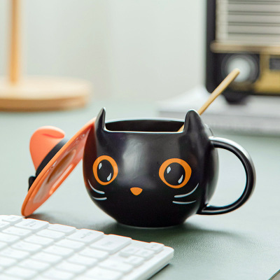 Limited Edition Xingba Feng Cup Cute Mysterious Cat Cup Halloween Pumpkin with Cover Spoon Couple Gift Mug