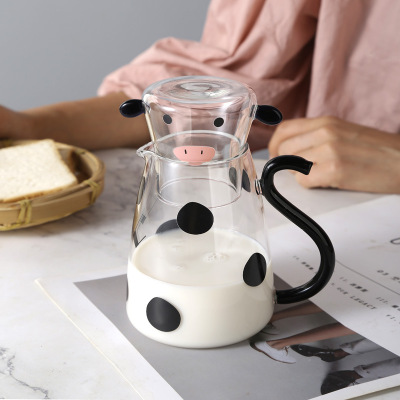 Mingshangde Cold Water Bottle Glass Cup Set Cute Cartoon One Pot One Cup 550ml Microwave Milk Jug Scented Teapot