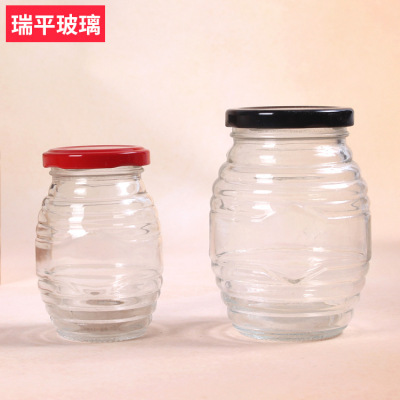 Striped a Bottle of Honey Iron Cover Glass Jar Cans Pickles Bottles Large One Jin Two Jin Pack Honey Pot