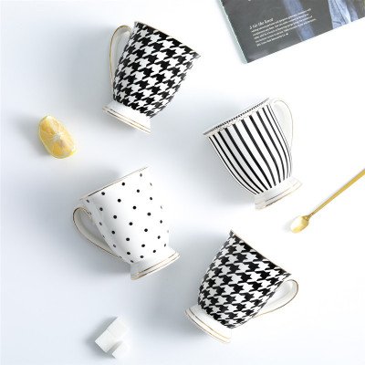 INS Style Simple Nordic Ceramic Net Red Beautiful Cute Dots and Stripes Afternoon Tea Cup Mug Set