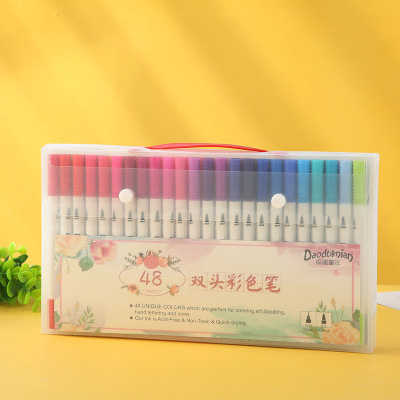 Children's Double-Headed Watercolor Pen Soft-Headed 48-Color 100-Color Water-Based Marker Pen Hook Line Pen Wholesale Graffiti Drawing Pen