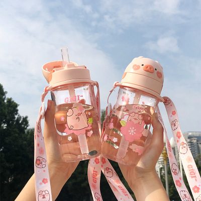 Genuine Gigi Pig IP Plastic Cup Portable Bounce Cover Cartoon Children's Straw Cup Cute with Back Water Cup Wholesale